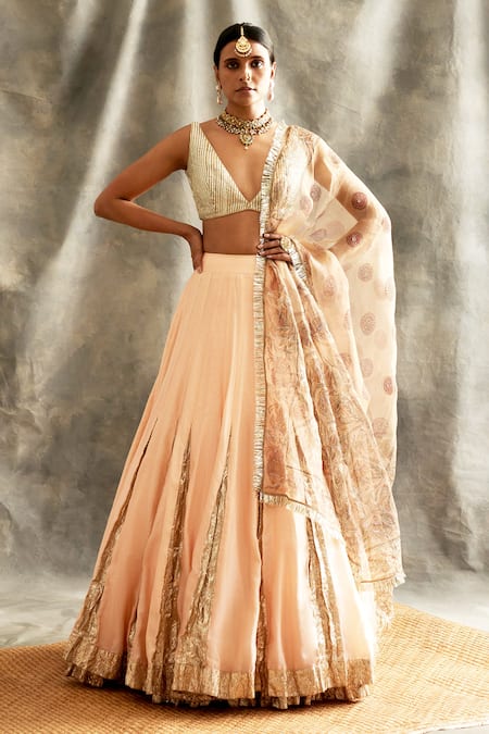Peach Multi Embroidered Wedding Lehenga Choli | Indian wedding lehenga,  Designer lehenga choli, Lehenga wedding