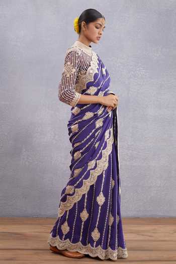 Torani_Purple Net, Pure Cotton Silk High Neck Jamuni Induma Blouse_Online_at_Aza_Fashions