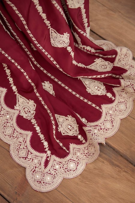 Buy_Torani_Red Original Crepe, Pure Cotton Manika Induma Saree _Online_at_Aza_Fashions