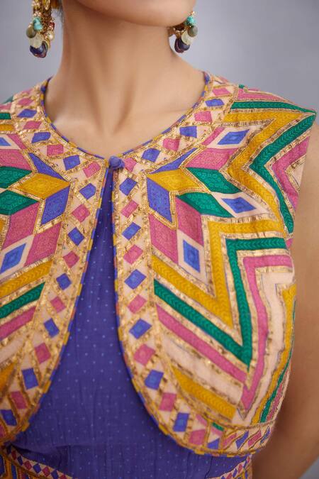 Shop_Torani_Purple Handwoven Chanderi, Original Silk Crepe, Pure Jamuni Shamiyana Gown _Online_at_Aza_Fashions