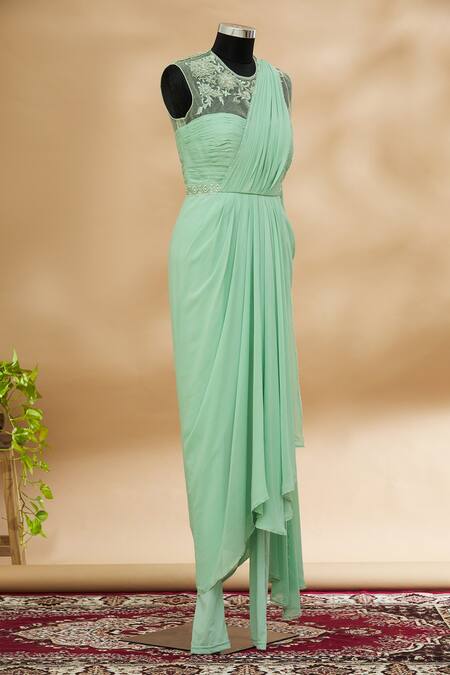 Tarun Tahiliani Blue Draped Kurta And Churidar Set Online at Aza Fashions Tarun Tahiliani_Blue Draped Kurta And Churidar Set_Online_at_Aza_Fashions