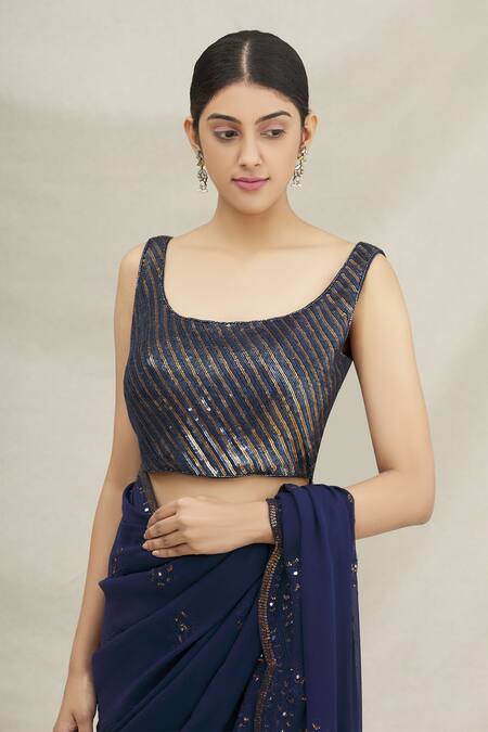 Buy_Nakul Sen_Blue Sequin Embroidered Saree With Blouse_Online_at_Aza_Fashions