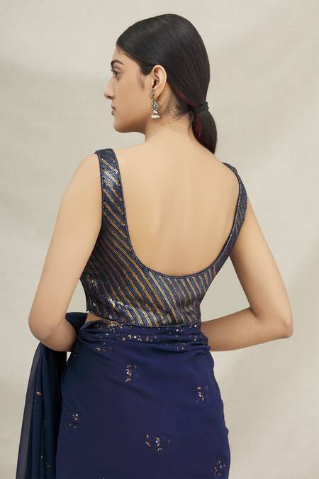 Shop_Nakul Sen_Blue Sequin Embroidered Saree With Blouse_Online_at_Aza_Fashions