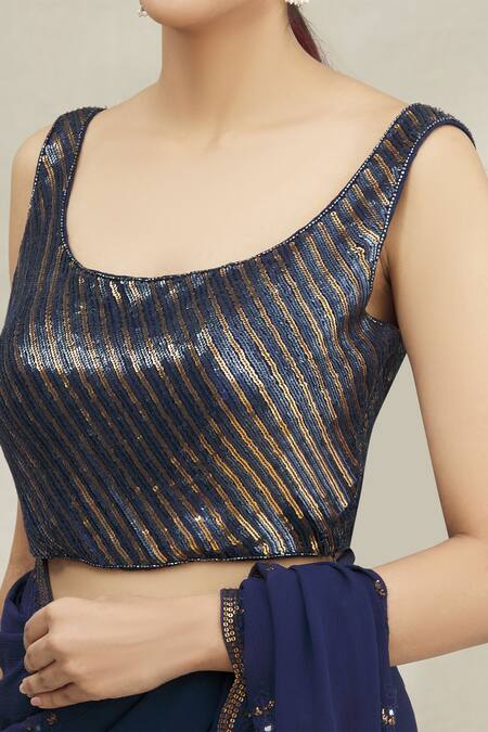 Nakul Sen_Blue Sequin Embroidered Saree With Blouse_at_Aza_Fashions