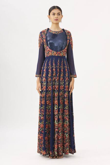 Shop_Nakul Sen_Blue Floral Embroidered Anarkali Set_Online_at_Aza_Fashions
