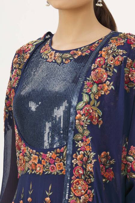 Nakul Sen_Blue Floral Embroidered Anarkali Set_at_Aza_Fashions