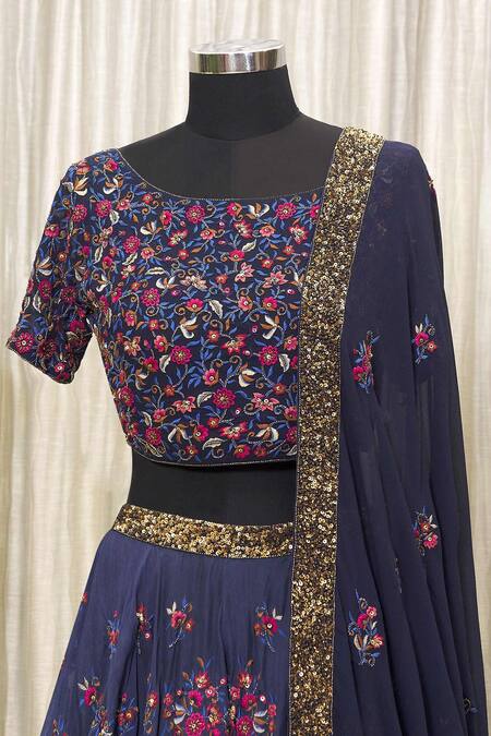 Nakul Sen_Blue Embroidered Lehenga Set_Online_at_Aza_Fashions