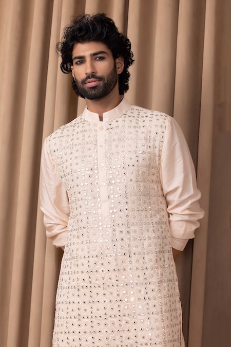 Buy Ankit V Kapoor Pink Cotton, Silk Mirrors Sajid Embroidered Kurta Set Online at Aza Fashions Buy_Ankit V Kapoor_Pink Cotton, Silk Mirrors Sajid Embroidered Kurta Set _Online_at_Aza_Fashions
