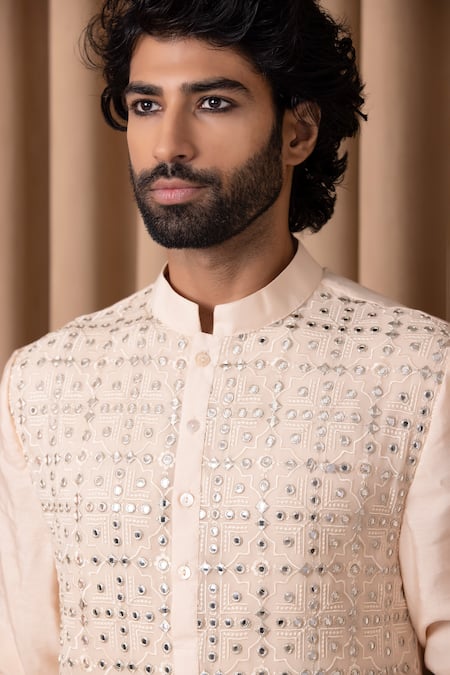 Shop Ankit V Kapoor Pink Cotton, Silk Mirrors Sajid Embroidered Kurta Set Online at Aza Fashions Shop_Ankit V Kapoor_Pink Cotton, Silk Mirrors Sajid Embroidered Kurta Set _Online_at_Aza_Fashions