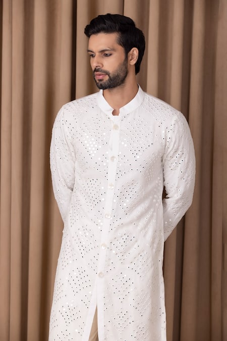 Buy Ankit V Kapoor Off White Georgette, Cotton Mirrors Rashid Embroidered Kurta Set Online at Aza Fashions Buy_Ankit V Kapoor_Off White Georgette, Cotton Mirrors Rashid Embroidered Kurta Set _Online_at_Aza_Fashions