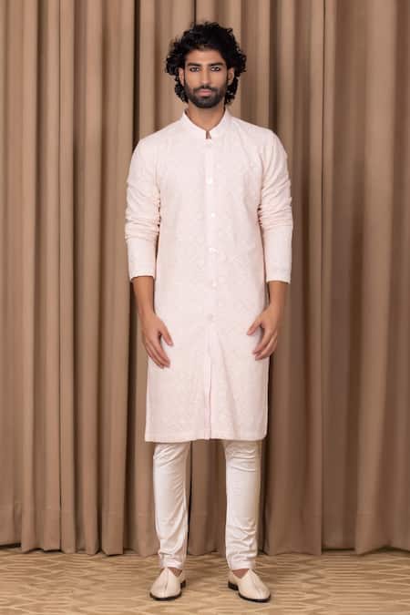 Ankit V Kapoor Pink Georgette, Cotton Embroidery Umair Kurta Set Online at Aza Fashions Ankit V Kapoor_Pink Georgette, Cotton Embroidery Umair Kurta Set _Online_at_Aza_Fashions