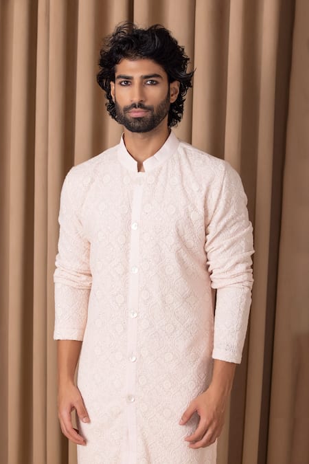 Buy Ankit V Kapoor Pink Georgette, Cotton Embroidery Umair Kurta Set Online at Aza Fashions Buy_Ankit V Kapoor_Pink Georgette, Cotton Embroidery Umair Kurta Set _Online_at_Aza_Fashions