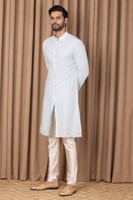 Ankit V Kapoor Blue Georgette, Cotton Embroidery Arif Kurta Set Online at Aza Fashions Ankit V Kapoor_Blue Georgette, Cotton Embroidery Arif Kurta Set _Online_at_Aza_Fashions