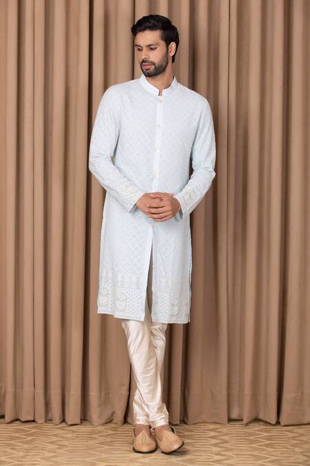 Buy Ankit V Kapoor Blue Georgette, Cotton Embroidery Arif Kurta Set Online at Aza Fashions Buy_Ankit V Kapoor_Blue Georgette, Cotton Embroidery Arif Kurta Set _Online_at_Aza_Fashions