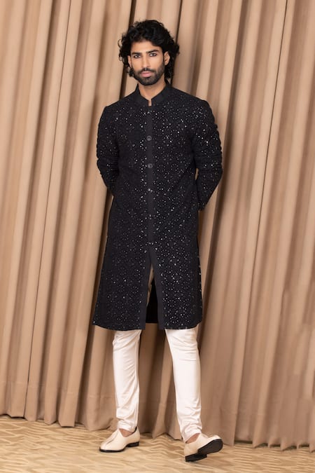 Buy_Ankit V Kapoor_Green Cotton, Silk Embroidery Umair Floral Jaal Kurta Set _Online_at_Aza_Fashions