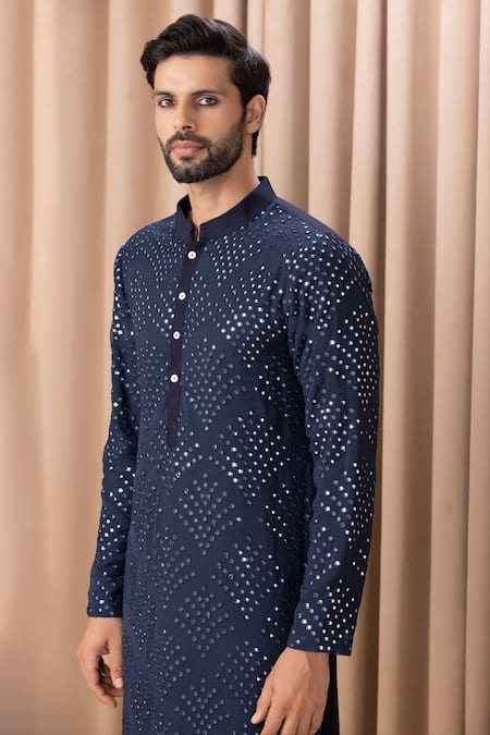 Shop_Ankit V Kapoor_Blue Pure Georgette Embroidered Mirror Work Rashid Kurta Set _Online_at_Aza_Fashions