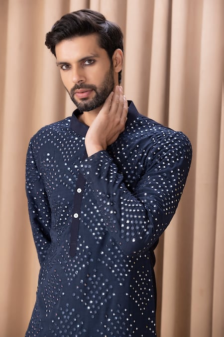 Ankit V Kapoor_Blue Pure Georgette Embroidered Mirror Work Rashid Kurta Set _at_Aza_Fashions