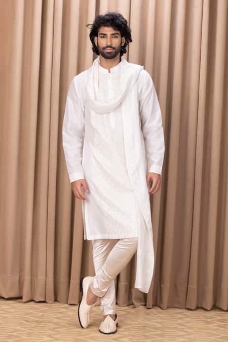 Ankit V Kapoor Off White Georgette Embroidery Ranjha Kurta Set With Stole Online at Aza Fashions Ankit V Kapoor_Off White Georgette Embroidery Ranjha Kurta Set With Stole _Online_at_Aza_Fashions