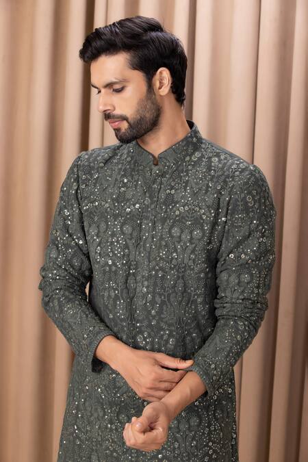 Buy Ankit V Kapoor Green Georgette, Cotton Sequins Aftaab Thread Embroidered Kurta Set Online at Aza Fashions Buy_Ankit V Kapoor_Green Georgette, Cotton Sequins Aftaab Thread Embroidered Kurta Set _Online_at_Aza_Fashions