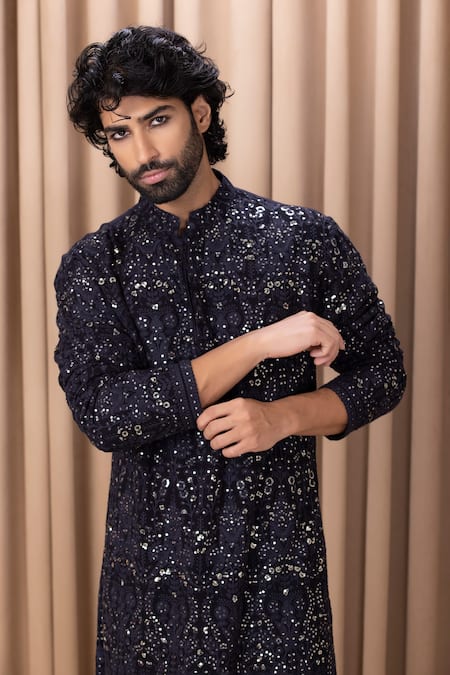 Buy Ankit V Kapoor Blue Georgette, Cotton Sequins, Embroidery Aftaab Floral Thread Kurta Set Online at Aza Fashions Buy_Ankit V Kapoor_Blue Georgette, Cotton Sequins, Embroidery Aftaab Floral Thread Kurta Set _Online_at_Aza_Fashions
