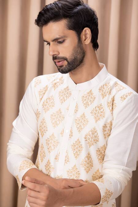 Buy Ankit V Kapoor Ivory Cotton, Silk Embroidery Haider Kurta Set Online at Aza Fashions Buy_Ankit V Kapoor_Ivory Cotton, Silk Embroidery Haider Kurta Set _Online_at_Aza_Fashions