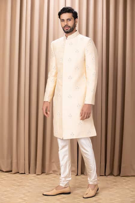 Ankit V Kapoor Peach Silk, Cotton Embroidery Zain Floral Sherwani Set Online at Aza Fashions Ankit V Kapoor_Peach Silk, Cotton Embroidery Zain Floral Sherwani Set _Online_at_Aza_Fashions