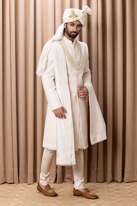 Ankit V Kapoor Ivory Silk, Cotton Embroidery Faizan Paisley Sherwani Set Online at Aza Fashions Ankit V Kapoor_Ivory Silk, Cotton Embroidery Faizan Paisley Sherwani Set _Online_at_Aza_Fashions