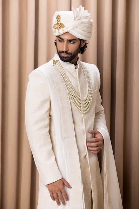 Buy Ankit V Kapoor Ivory Silk, Cotton Embroidery Faizan Paisley Sherwani Set Online at Aza Fashions Buy_Ankit V Kapoor_Ivory Silk, Cotton Embroidery Faizan Paisley Sherwani Set _Online_at_Aza_Fashions