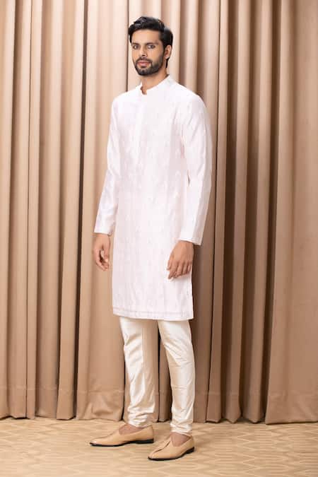 Ankit V Kapoor_Pink Cotton, Silk Embroidery Junaid Straight Floral Kurta Set_Online_at_Aza_Fashions