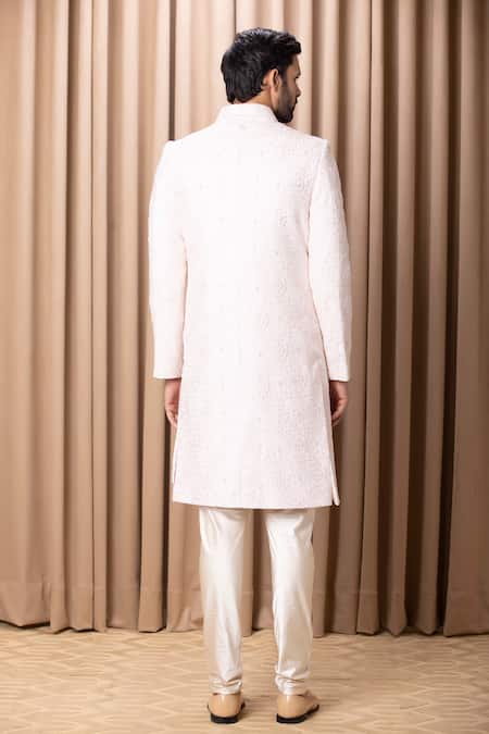 Ankit V Kapoor_Pink Silk, Cotton Embroidery Ameera Sequin Sherwani Set _at_Aza_Fashions