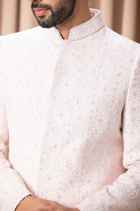 Buy_Ankit V Kapoor_Pink Silk, Cotton Embroidery Ameera Sherwani Set With Stole _Online_at_Aza_Fashions