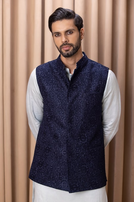 Buy Ankit V Kapoor Blue Georgette Embroidery Nehru Jacket With Thread Work Online at Aza Fashions Buy_Ankit V Kapoor_Blue Georgette Embroidery Nehru Jacket With Thread Work _Online_at_Aza_Fashions