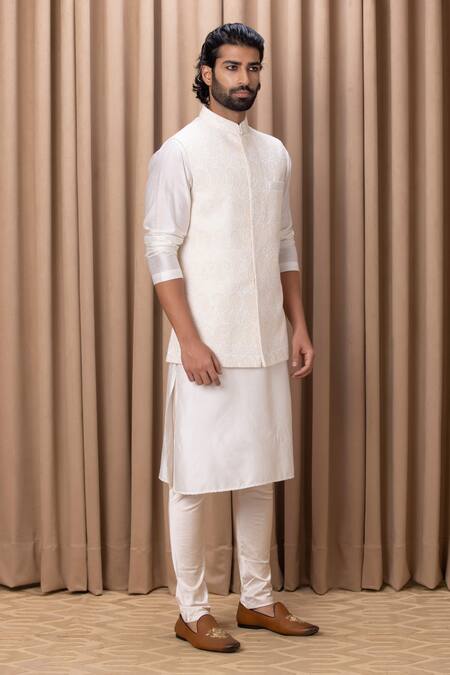Ankit V Kapoor Ivory Georgette, Cotton, Silk Embroidery Paisley Nehru Jacket Set Online at Aza Fashions Ankit V Kapoor_Ivory Georgette, Cotton, Silk Embroidery Paisley Nehru Jacket Set _Online_at_Aza_Fashions