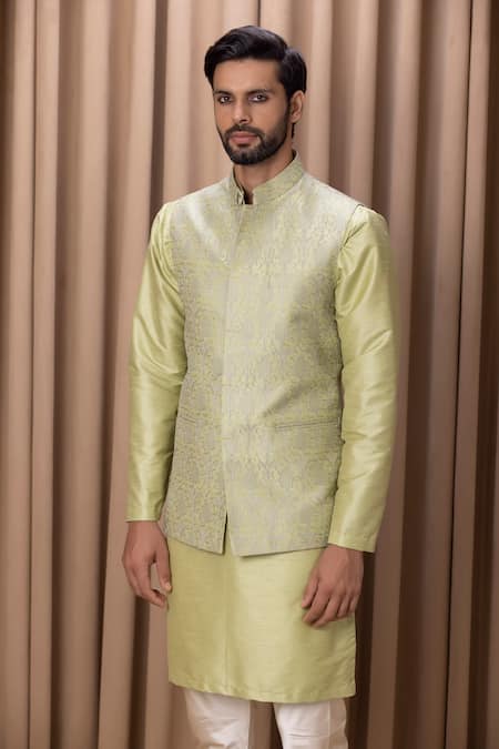 Ankit V Kapoor Green Cotton, Silk Embroidery Mint Kurta Set Online at Aza Fashions Ankit V Kapoor_Green Cotton, Silk Embroidery Mint Kurta Set _Online_at_Aza_Fashions