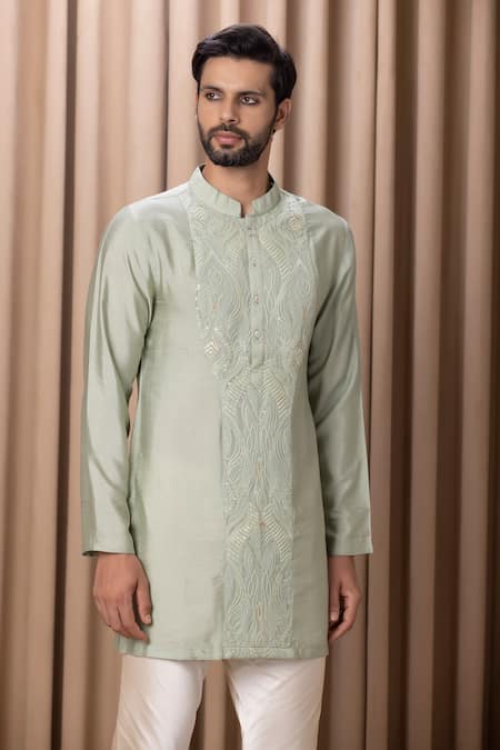 Buy Ankit V Kapoor Green Cotton, Silk Embroidery Javed Kurta Set Online at Aza Fashions Buy_Ankit V Kapoor_Green Cotton, Silk Embroidery Javed Kurta Set _Online_at_Aza_Fashions