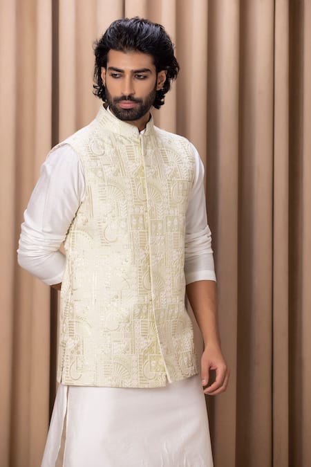 Buy Ankit V Kapoor Green Cotton, Silk Sequins Mint Bundi Kurta Set Online at Aza Fashions Buy_Ankit V Kapoor_Green Cotton, Silk Sequins Mint Bundi Kurta Set _Online_at_Aza_Fashions