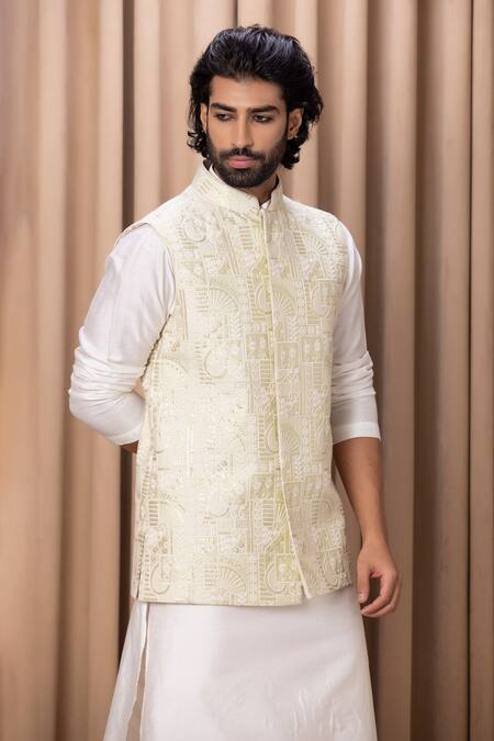 Ankit V Kapoor_Green Cotton, Silk Sequins, Embroidery Mint Nehru Jacket _Online_at_Aza_Fashions