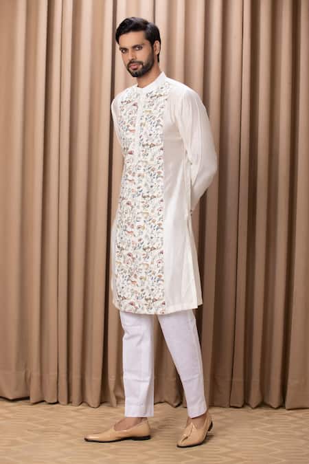 Ankit V Kapoor Ivory Cotton, Silk Embroidery Amaani Botanical Print Straight Kurta Set Online at Aza Fashions Ankit V Kapoor_Ivory Cotton, Silk Embroidery Amaani Botanical Print Straight Kurta Set _Online_at_Aza_Fashions