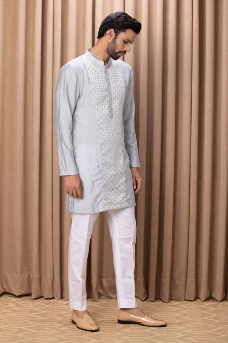 Buy Ankit V Kapoor Blue Cotton, Silk Embroidery Faizal Geometric Pattern Kurta Set Online at Aza Fashions Buy_Ankit V Kapoor_Blue Cotton, Silk Embroidery Faizal Geometric Pattern Kurta Set _Online_at_Aza_Fashions