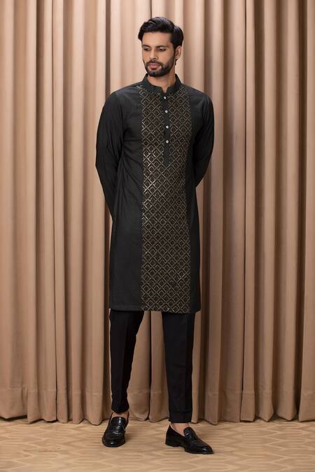 Ankit V Kapoor_Green Cotton, Silk Sequins Ranjha Embroidered Kurta Set_Online_at_Aza_Fashions