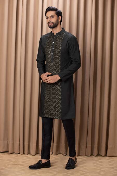 Buy_Ankit V Kapoor_Green Cotton, Silk Sequins Ranjha Embroidered Kurta Set_Online_at_Aza_Fashions