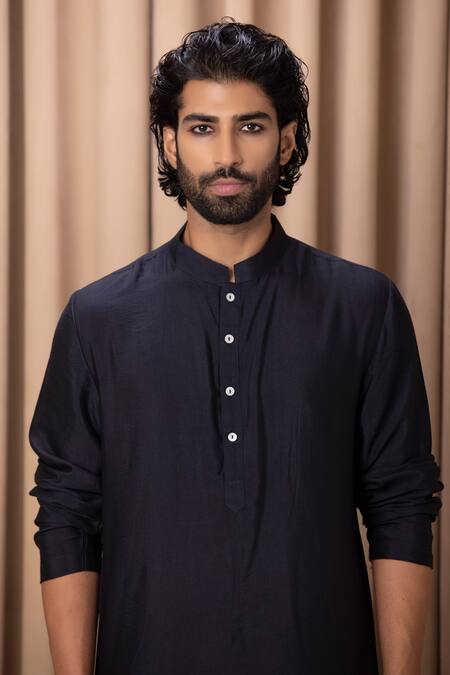 Ankit V Kapoor_Blue Cotton, Silk Kurta Set _Online_at_Aza_Fashions