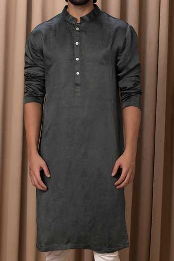 Buy_Ankit V Kapoor_Green Cotton, Silk Straight Kurta Set _Online_at_Aza_Fashions