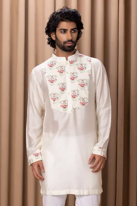 Ankit V Kapoor Ivory Cotton, Silk Noor Floral Print Short Kurta Set Online at Aza Fashions Ankit V Kapoor_Ivory Cotton, Silk Noor Floral Print Short Kurta Set _Online_at_Aza_Fashions