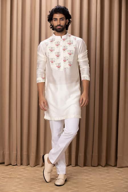 Shop Ankit V Kapoor Ivory Cotton, Silk Noor Floral Print Short Kurta Set Online at Aza Fashions Shop_Ankit V Kapoor_Ivory Cotton, Silk Noor Floral Print Short Kurta Set _Online_at_Aza_Fashions