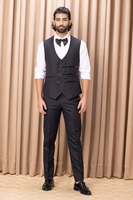 Ankit V Kapoor_Black Cotton Embroidery Hand Tuxedo Pant Set _Online_at_Aza_Fashions