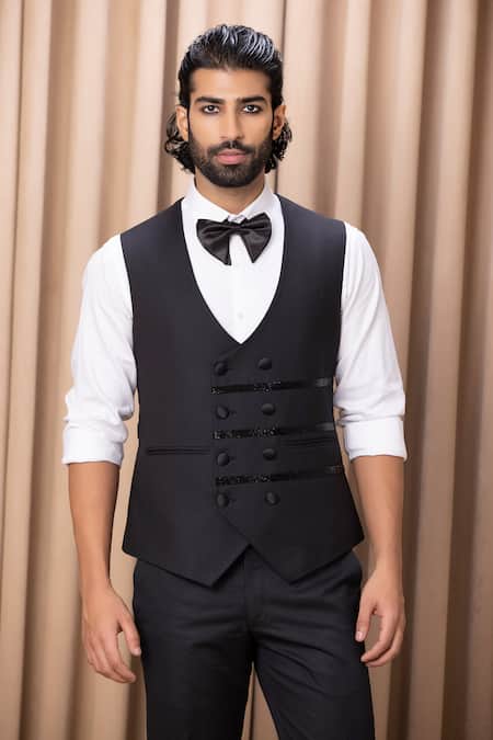 Buy_Ankit V Kapoor_Black Cotton Embroidery Hand Tuxedo Pant Set _Online_at_Aza_Fashions