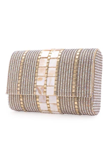 Buy_5elements_Gold Embroidery Stripe Clutch _Online_at_Aza_Fashions