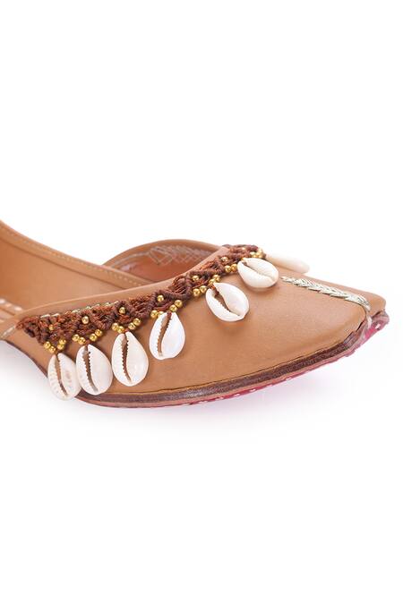 5elements_Brown Embellished Sea Shell Tassel Juttis _Online_at_Aza_Fashions