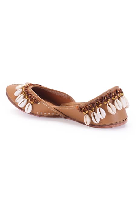 Shop_5elements_Brown Embellished Sea Shell Tassel Juttis _Online_at_Aza_Fashions